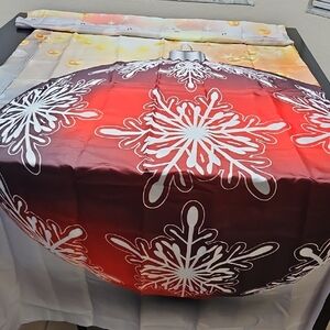 Festive 1 Hugh Ornament With Snowflake Designed Shower Curtain - Red and White